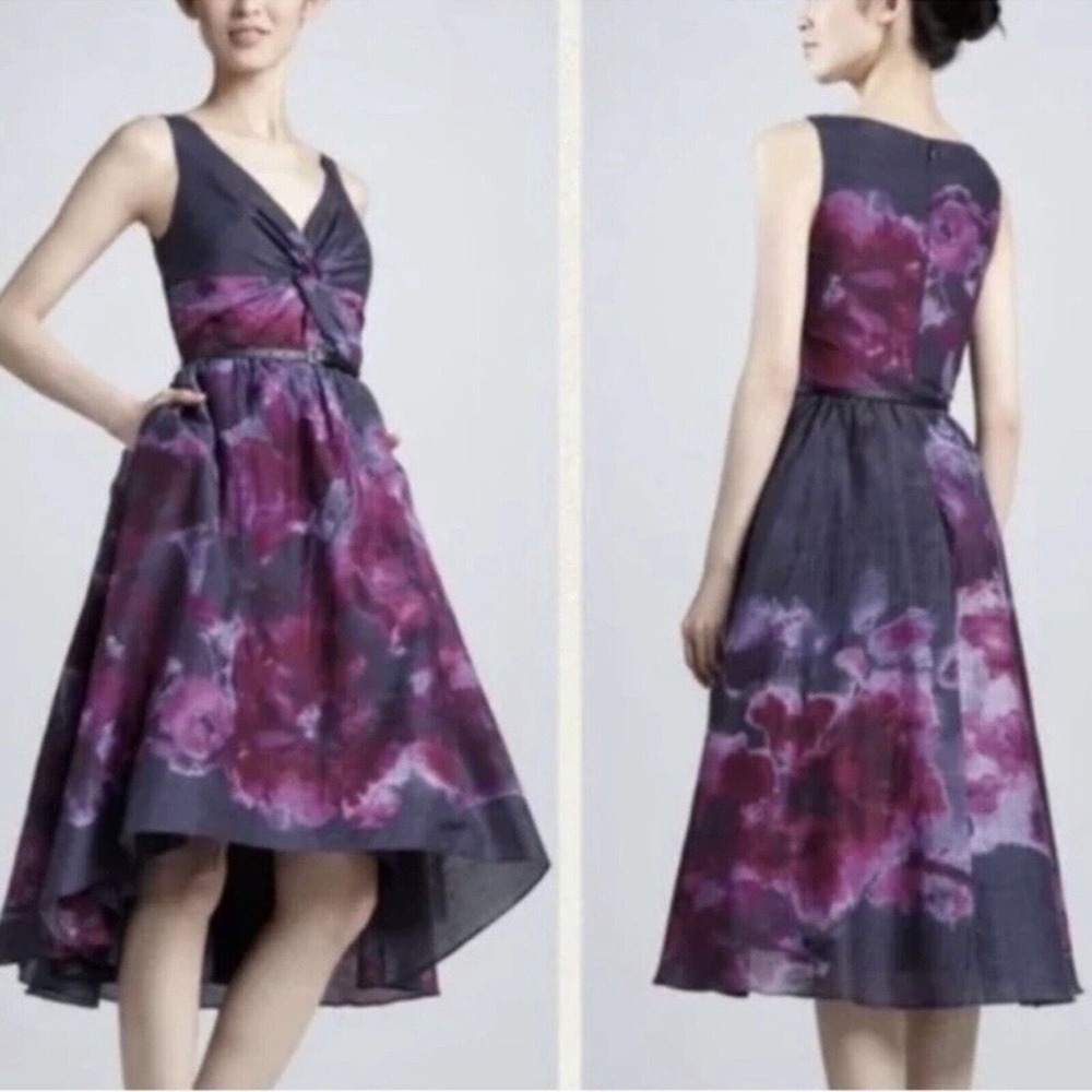 Lela Rose Neiman Marcus Floral Silk Dress Size 2 - Picture 1 of 9